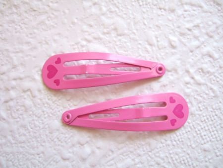 4 cm ~ Roze haarclip met hartjes - 2