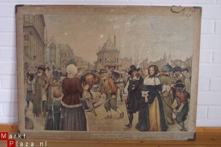 Schoolplaat van Op den Dam, omstreekt 1665. - 1