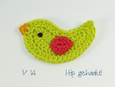Hip gehaakt! gehaakte applicatie: vogeltje! - nr. 1