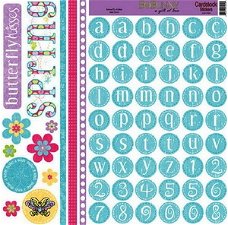 SALE NIEUW vel 12 inch Cardstock stickervel Butterfly Wishes Alphabet van Bo Bunny.