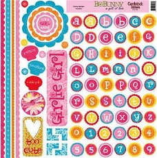 SALE NIEUW vel 12 inch Cardstock stickervel Yummy Alphabet van Bo Bunny..