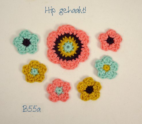 Hip gehaakt! setje hip gehaakte bloemen - nr. 1