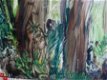 Gouache / aquarel Artistiek bosgezicht uit de jaren 50 - 3 - Thumbnail