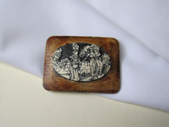 Broche kunststof zwart bruin off white kasteelvrouwen afbeelding 5.6x4.3 cm - nr. 1