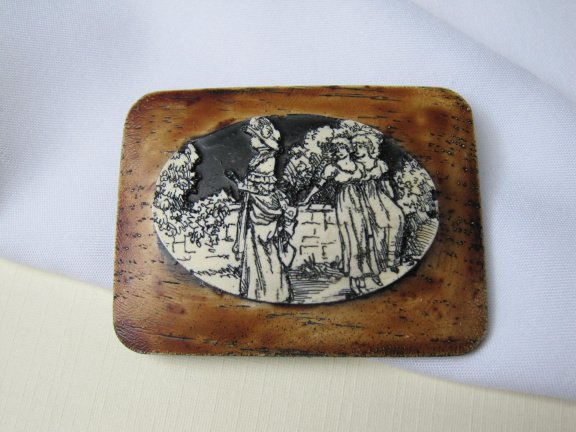 Broche kunststof zwart bruin off white kasteelvrouwen afbeelding 5.6x4.3 cm - Afbeelding 5