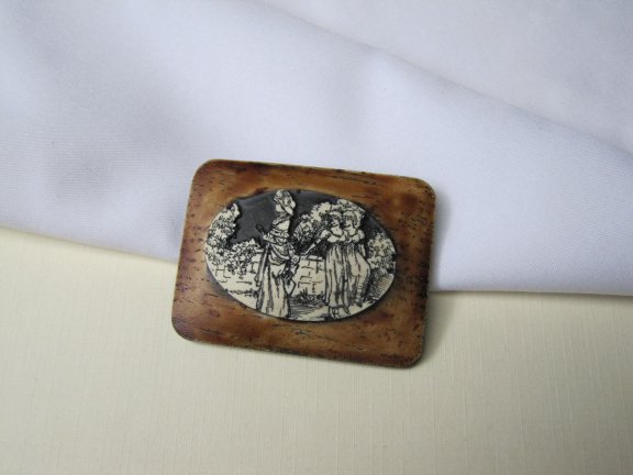 Broche kunststof zwart bruin off white kasteelvrouwen afbeelding 5.6x4.3 cm - Afbeelding 6