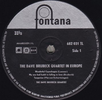 LP - The Dave Brubeck Quartet in Europe - 1