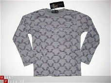 grijs shirt met V opdruk in paars in mt 110/116