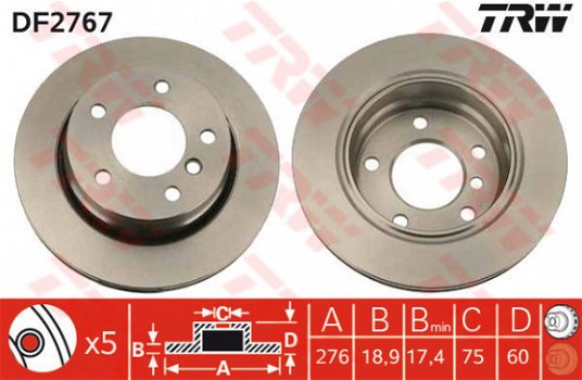 Remschijf Achteras TRW DF2767 BMW 3 E36 E46 Z3 E36 - 1