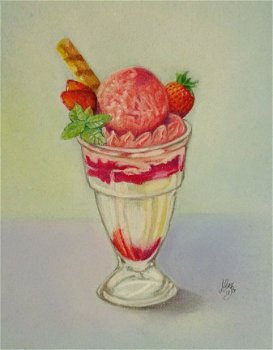 ijscoupe met aardbeien in pastel - 1
