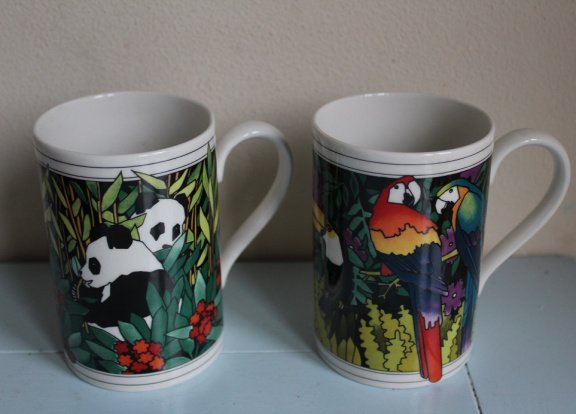 2 bekers Panda's en tropische vogels - nr. 1