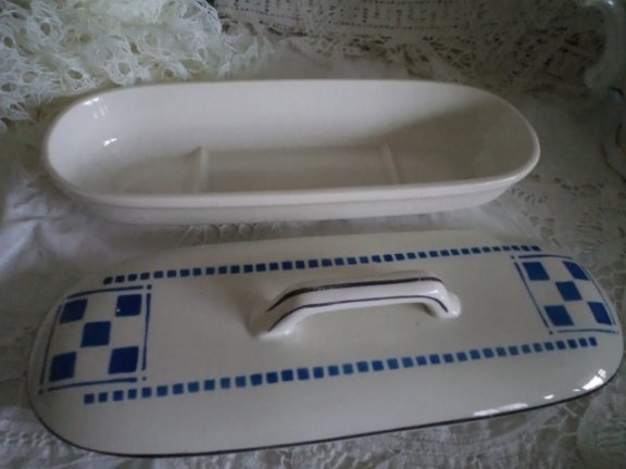 Brocante blauw wit kammenbakje Nimy Belgium - Afbeelding 2