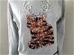 Mooie grijze sweater/shirt met glitter kerstpoes H&M mt M - 2 - Thumbnail