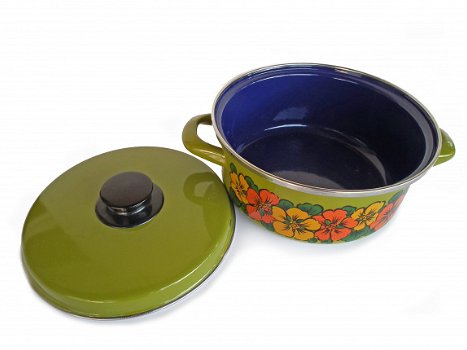 vintage groene pan met bloemmotieven - 2