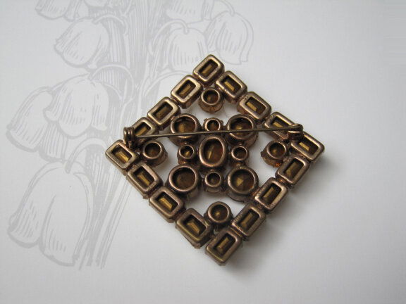 Broche bronskleurig punt care model met heldere en paarse kristal rijnstenen 5.5x5.3 cm - Afbeelding 3