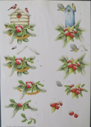 3D Knipvel (A4) --- KERST --- Stappenvel 71 --- VOGELS op een VOGELHUISJE - nr. 1