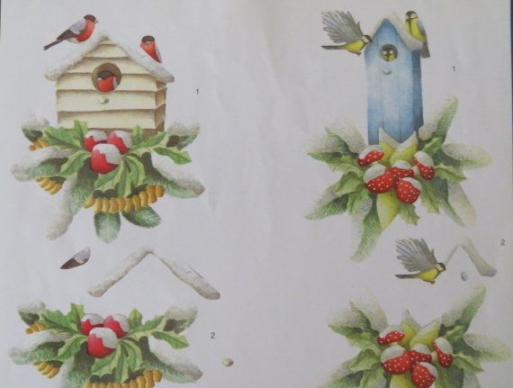 3D Knipvel (A4) --- KERST --- Stappenvel 71 --- VOGELS op een VOGELHUISJE - Afbeelding 2