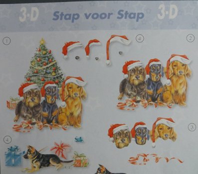 3D Knipvel (A4) --- KERST --- Stap voor Stap 4 --- HONDEN VIEREN KERST - 2