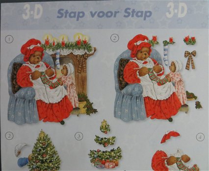 3D Knipvel (A4) --- KERST --- Stap voor Stap 2 --- BEREN VIEREN KERST - 2