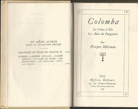 PROSPER MERIMEE**1.COLOMBA.2.LA VENUS D'ILLE.3.AMES*NELSON** - 1