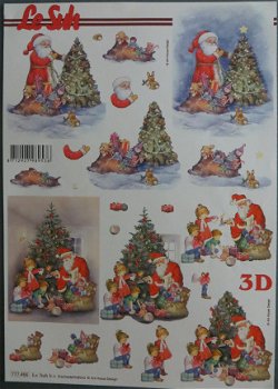 3D knipvel (A4) --- KERST --- Le Suh 777.466 --- KERSTMAN bij de KERSTBOOM en de KINDEREN - 1