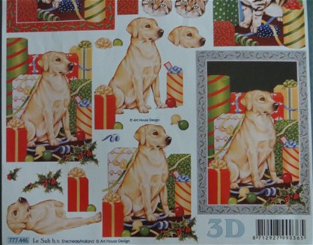 3D knipvel (A4) --- KERST --- Le Suh 777.446 --- POES en HOND (Labrador) TUSSEN de KADO'S - 3