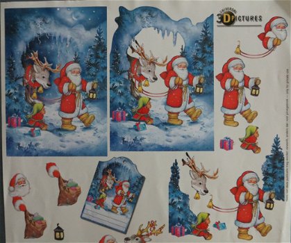 3D knipvel (A4) --- KERST --- Doe Maar 11055-220 --- KERSTMAN met een ELF en een RENDIER - 2