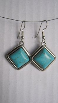 edelsteen oorbellen turquoise met tibet zilver afwerking 1001oorbellen - 1