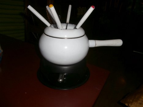 nostalgie....mooi compleet fondue-setje met 6 vorkjes - 1