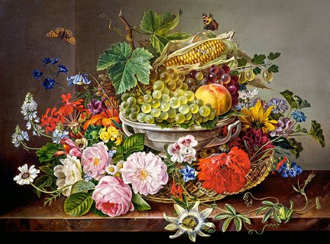 Castorland - Still Life with Flowers and Fruit Basket - 2000 Stukjes Nieuw - 1