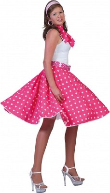 Rock 'n roll rok fuchsia met witte stip