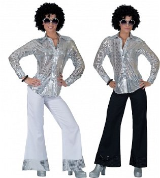 Disco glitter shirt zilver maat 36-38 40-42 44-46 - 1