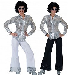 Disco glitter shirt zilver maat 36-38 40-42 44-46