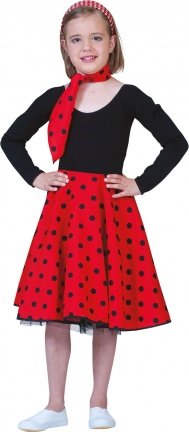 Rock 'n roll rok meisje  met sjaal rood one size.