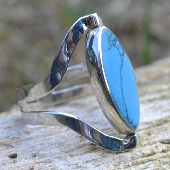 Zilveren ring met peruaanse turquoise en onyx - 2