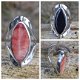 Zilveren ring met spondylus en Onyx - 1 - Thumbnail