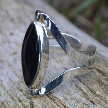 Zilveren ring met spondylus en Onyx - 2