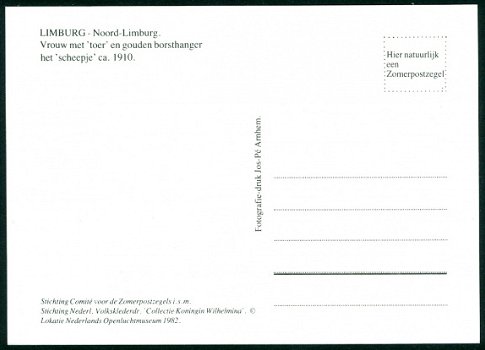 KLEDERDRACHT Noord-Limburg, vrouw met toer en borsthanger plm 1910 - Zomerpostzegel - 2