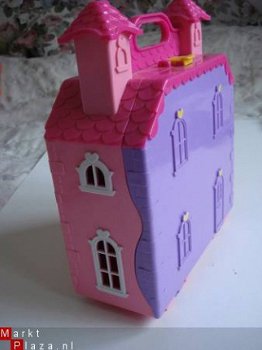 paars en rose uitklapbaar poppenhuis 29x25 cm met torentjes - 1