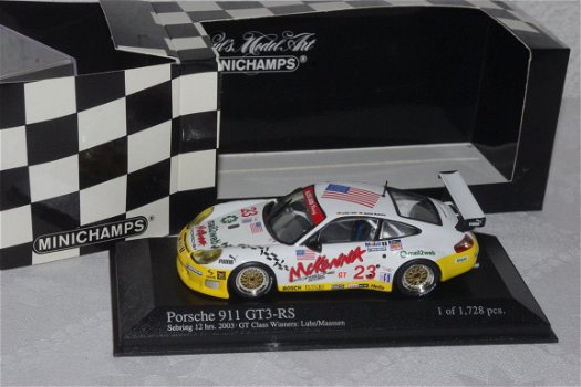 1:43 Minichamps Porsche 911 GT3 RS Luhr-Maasen #23 Sebring 12 hrs. 2003 GT-Class Winners - 1