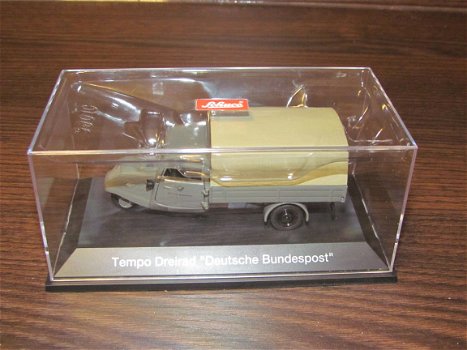 1:43 Schuco Tempo Driewieler 1942 Duitse Post 02559 Tempo Dreirad Deutsche Bundespost pickup grijs - 2