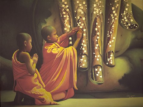 Schilderij Thai monks - 1