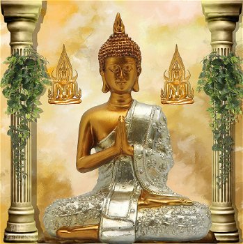 Digitaal schilderij Buddha in zilver gewaad - 1