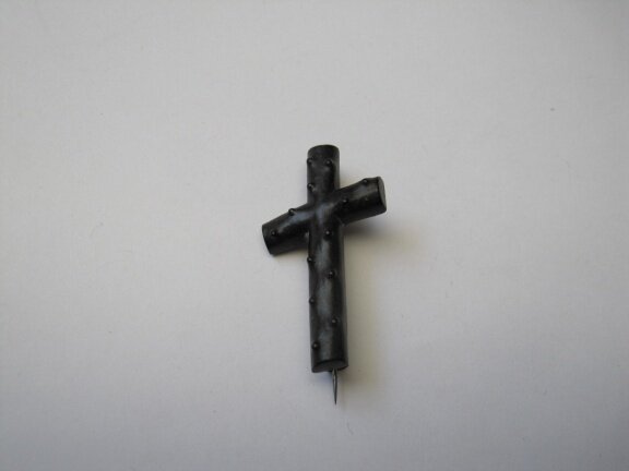 Broche antieke rouwbroche crucifix van zwart hout / GIT jaren 20. - Afbeelding 2