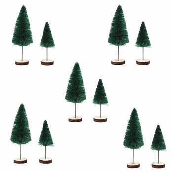 Mini kerst boompjes op houten voetje 5 stuks - 1