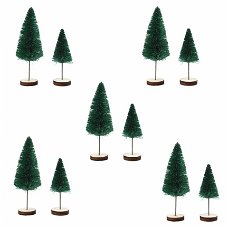 Mini kerst boompjes op houten voetje 5 stuks