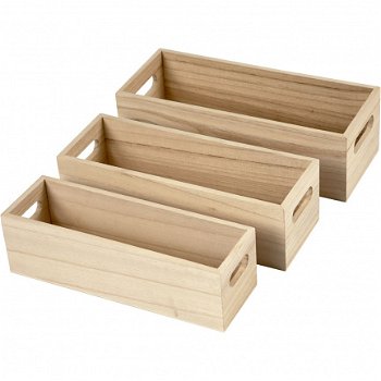 Houten kisten fuit kratten met opening set 3 stuks - 2