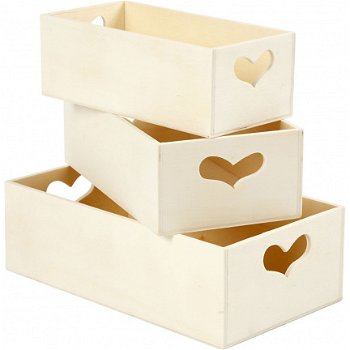 Houten kisten met hartje 20,5+18+15,8cm set 3 stuks valentijn cadeau - 1