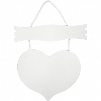 Wit houten hart met bordje 28x19cm - 1