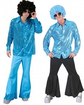 Disco glitter shirt aqua maat 48-50 52-54 56-58 - 1